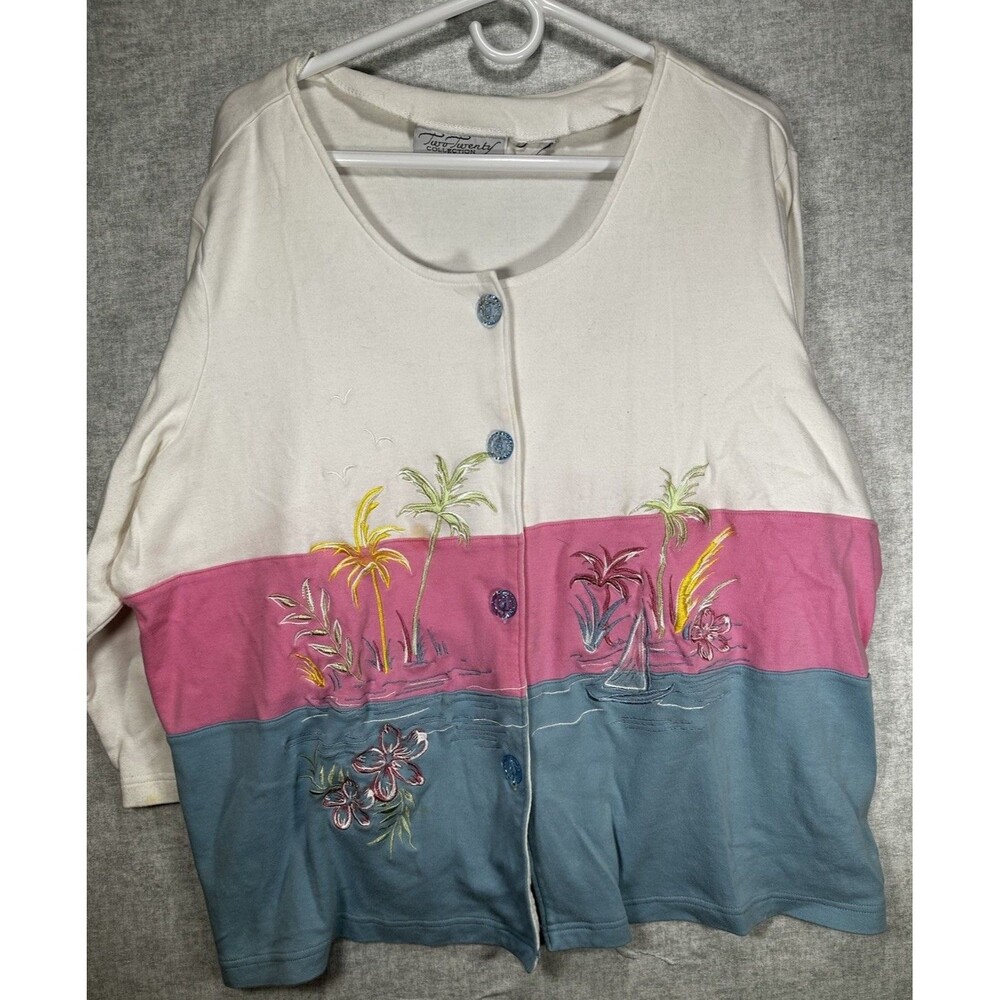 Two Twenty Collection Knit Button Up Short Sleeve Shirt Top Size XL Granny Core - Picture 6 of 6